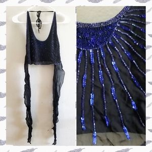 Vintage 90's Rampage (💛🌙⭐) Beaded Tie Back Top